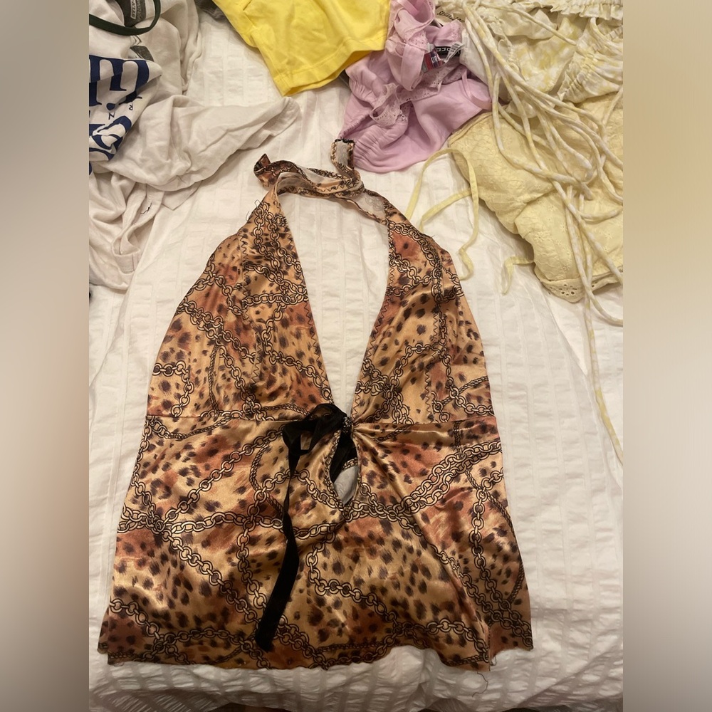 Cheetah print Y2K halter open back top